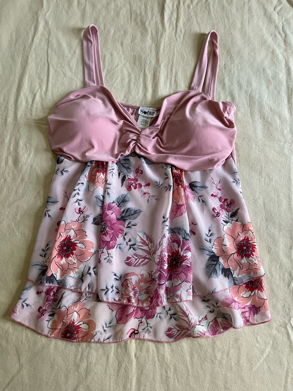 Sofra Dusty Pink Floral Layered Camisole Swim Top